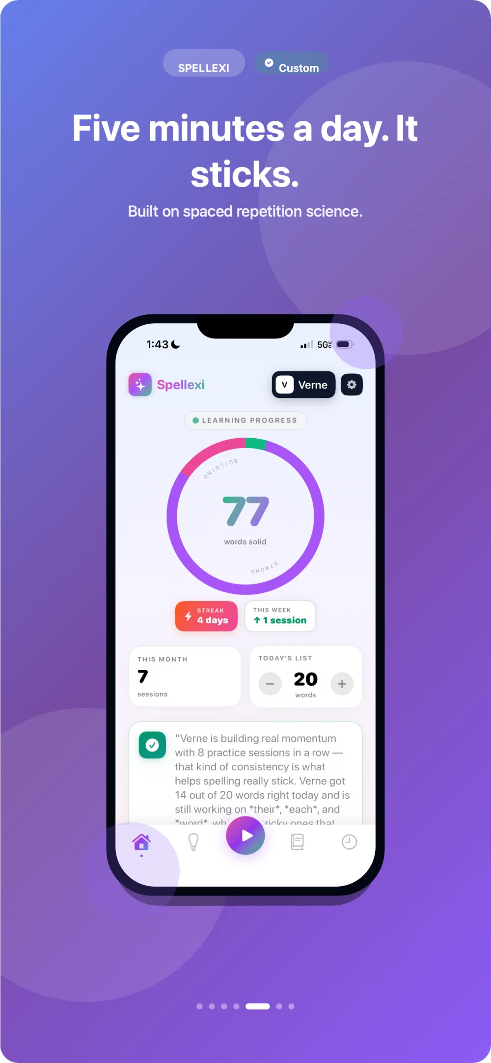 Five minutes a day, built on spaced repetition science